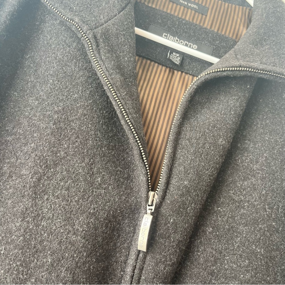 Mens Wool Blend Claiborne Zip Up Coat Size Size Medium Black - Picture 3 of 6